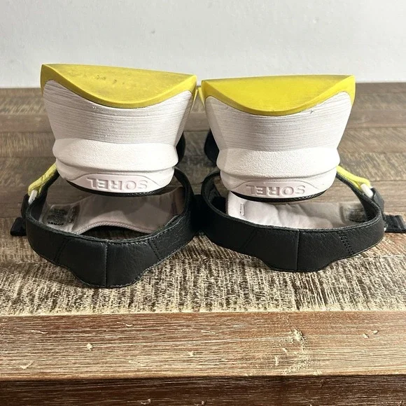 Sorel Kinetic Impact Y Strap High Sandals 9.5 Leather Chunky Platform Black - Picture 7 of 9